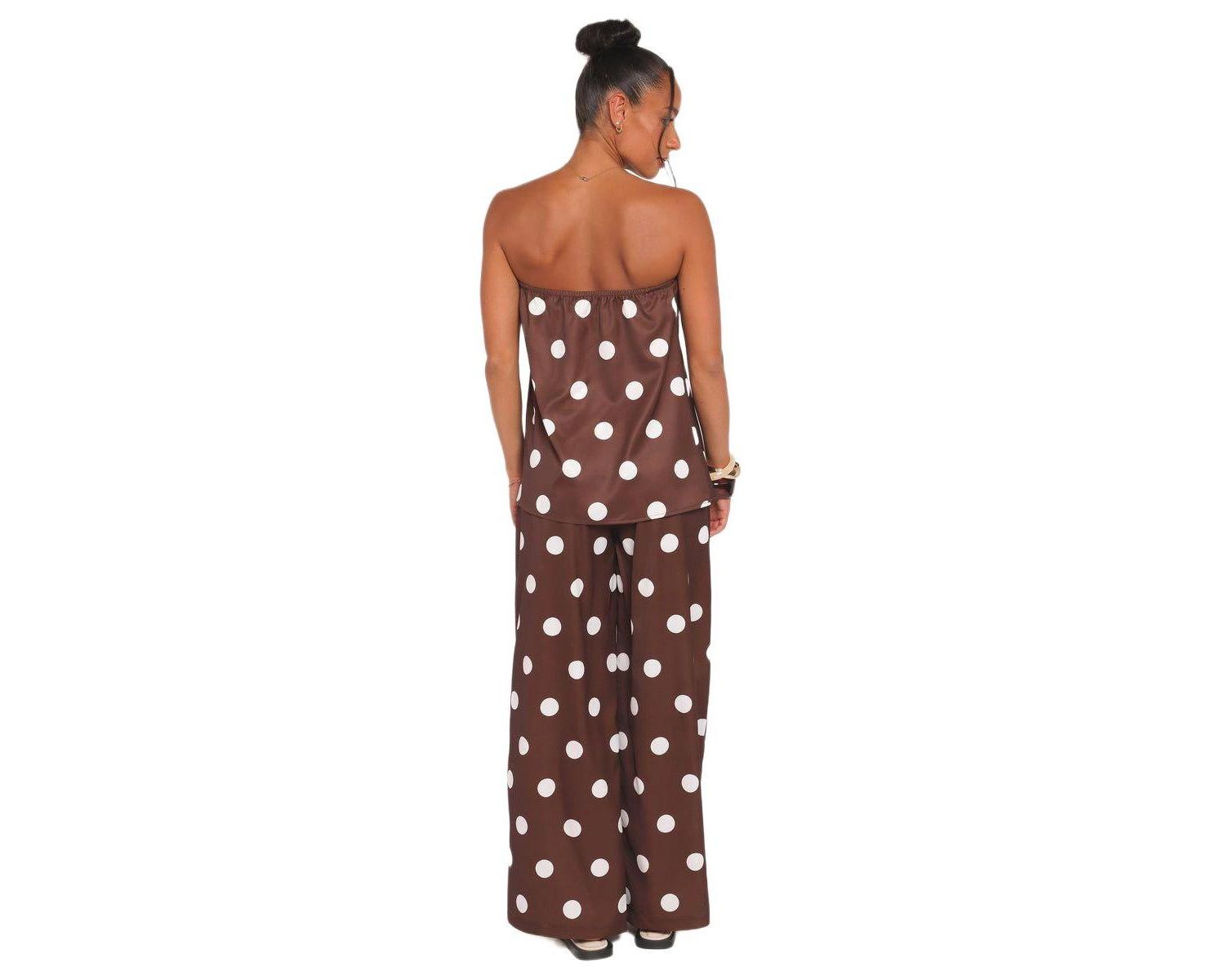 Women's Brielle Polka-Dot Strapless Wide-Leg Top and Pants, 2-Piece Set
