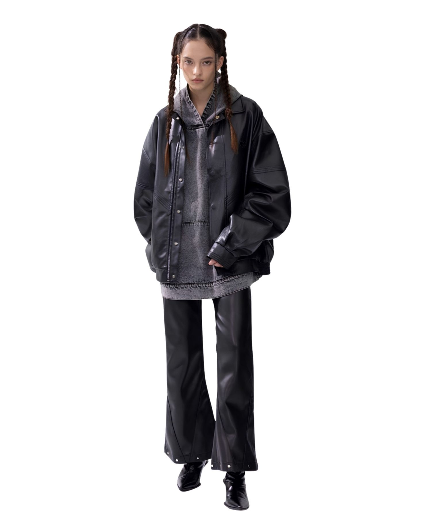 Women's Zip Up Ruched Leather Jacket