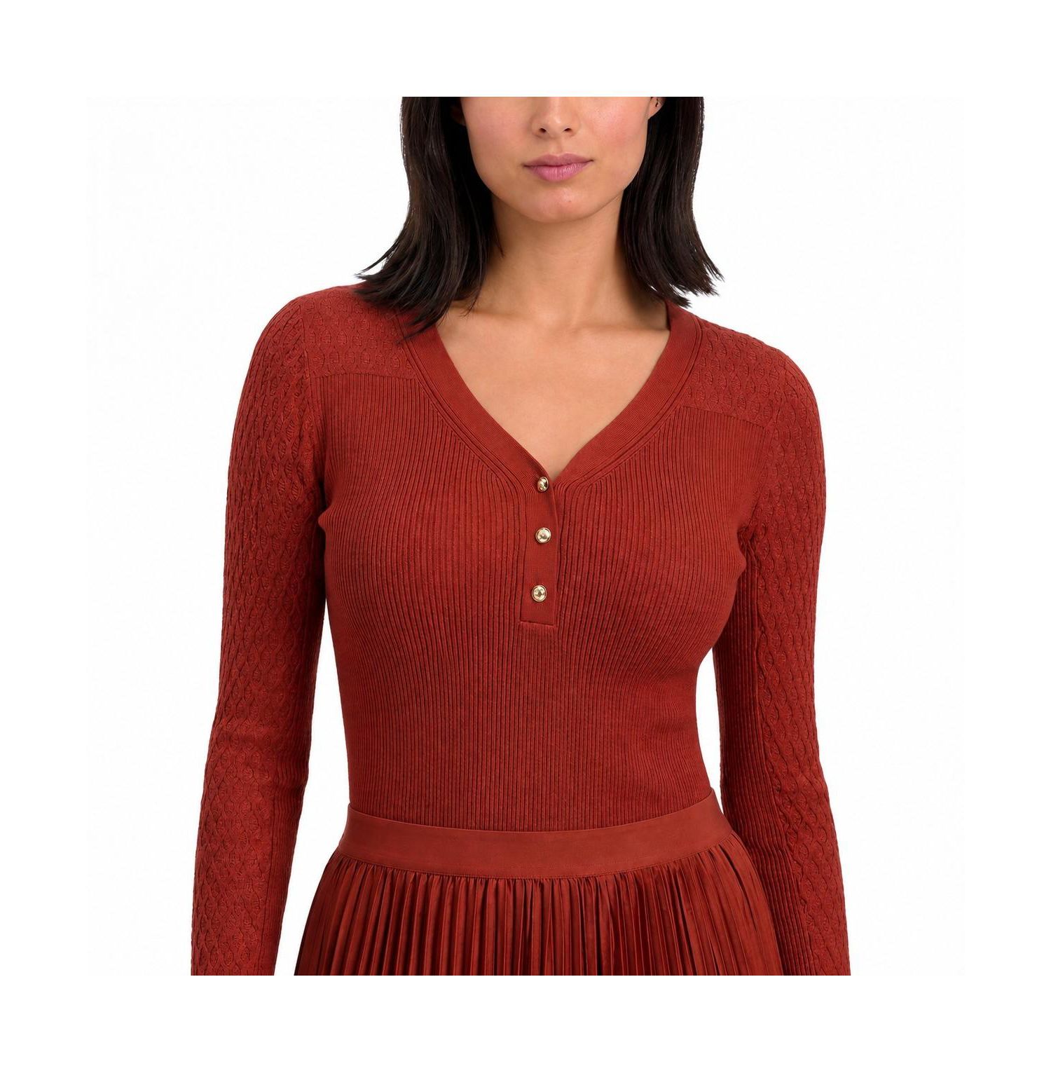 Women's Yusra V-Neck Long-Sleeve Half-Button Sweater