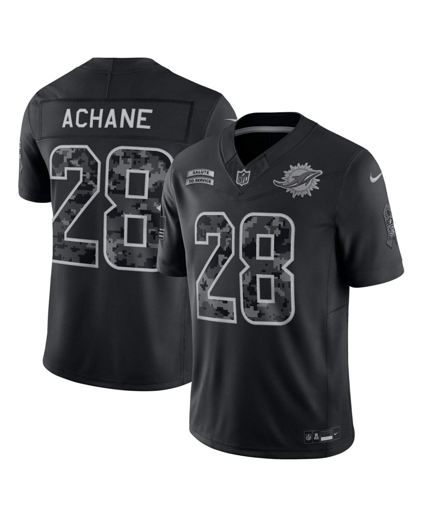 Мужской топ Nike De'Von Achane Black Miami Dolphins 2026 Salute to Service Limited Jersey — фото 1