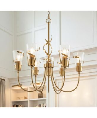 26" Modern Luxury Seeded Glass 5-Light Dimmable Chandelier for Living Room