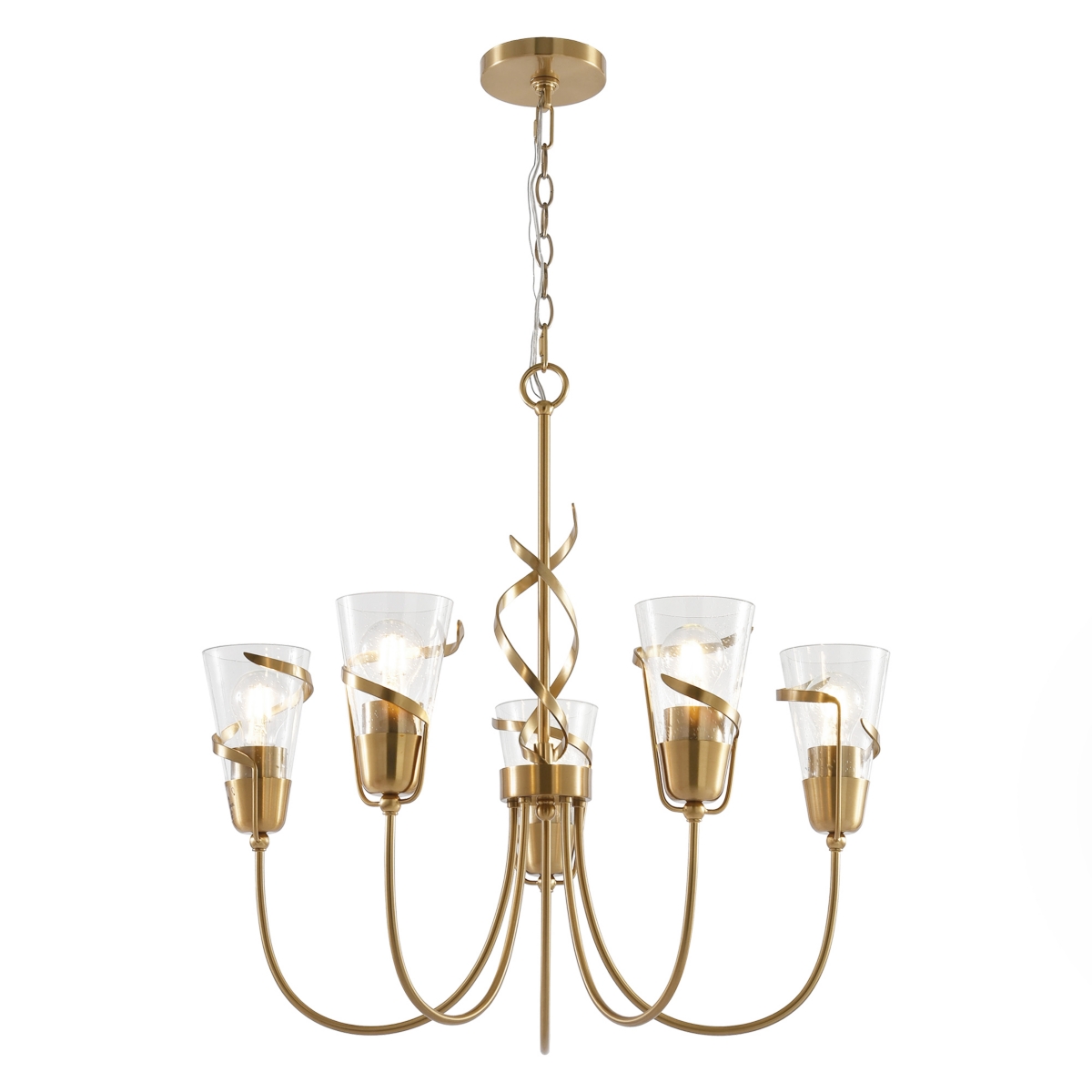 Parrot Uncle 26" Modern Luxury Seeded Glass 5-Light Dimmable Chandelier for Living Room
