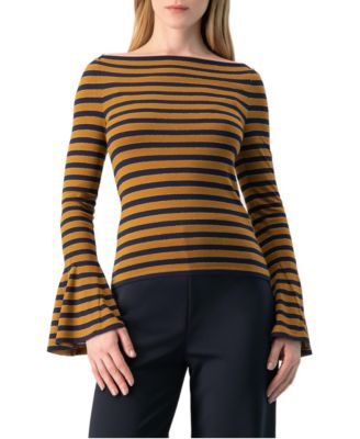 Women's Boat-Neck Bell-Sleeve Striped Blouse