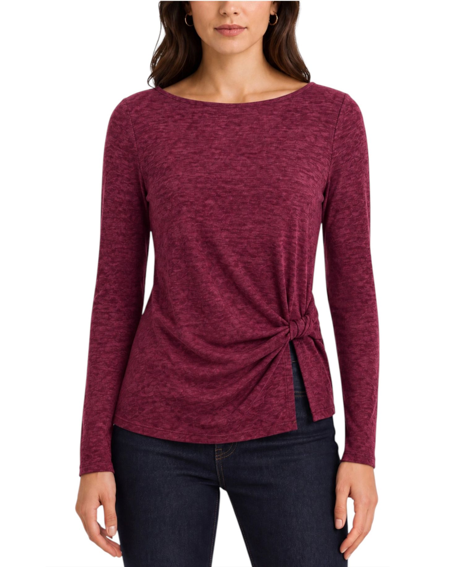 Women's Long-Sleeve Boat Neck Twist Waist Top