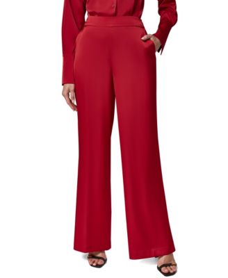 Women's Satin Wide-Leg Side-Zip Pants