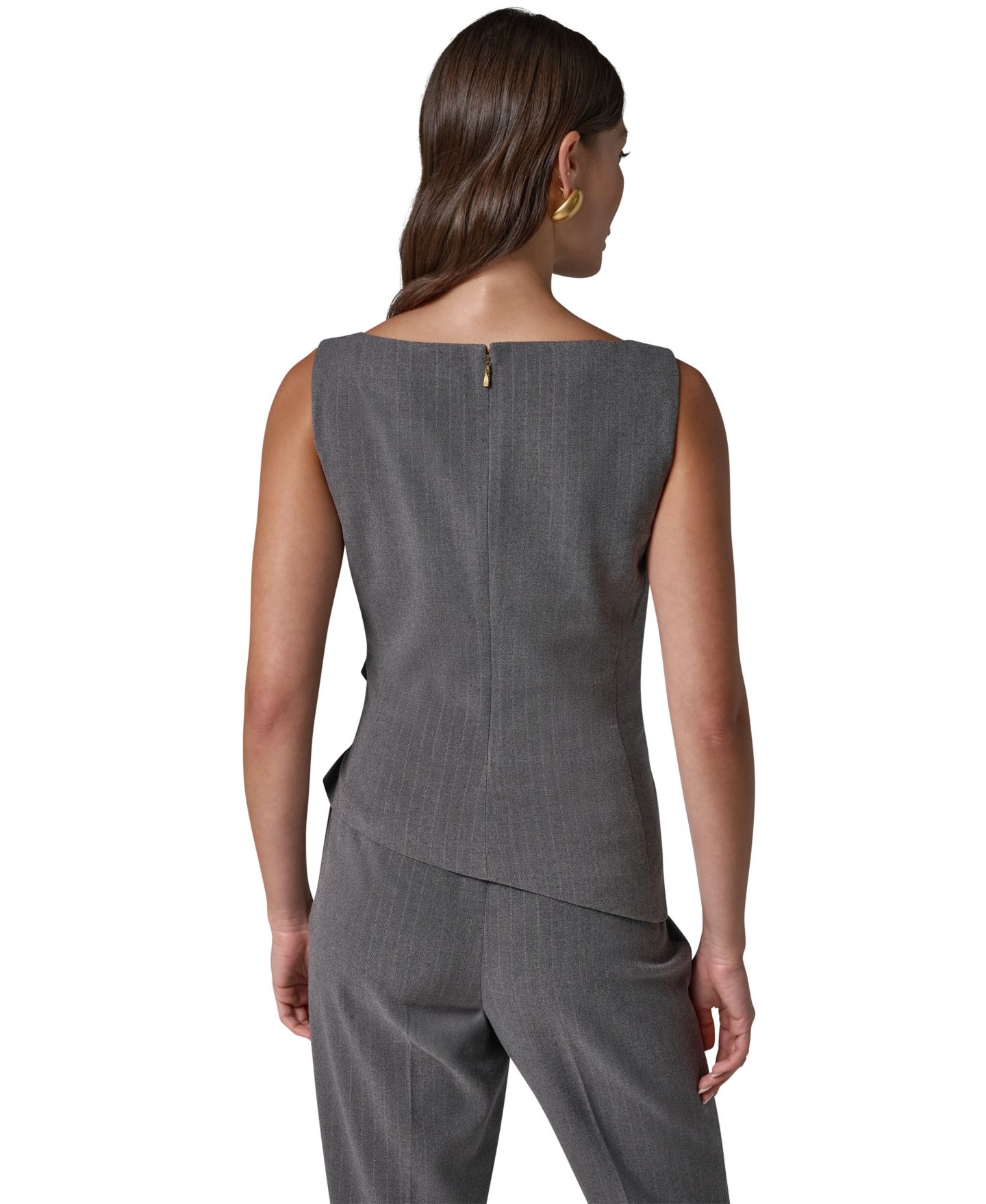 Женская блузка Donna Karan New York Boat Neck Sleeveless Asymmetrical Blouse, цвет: Светлый меланжевый серый — фото 7