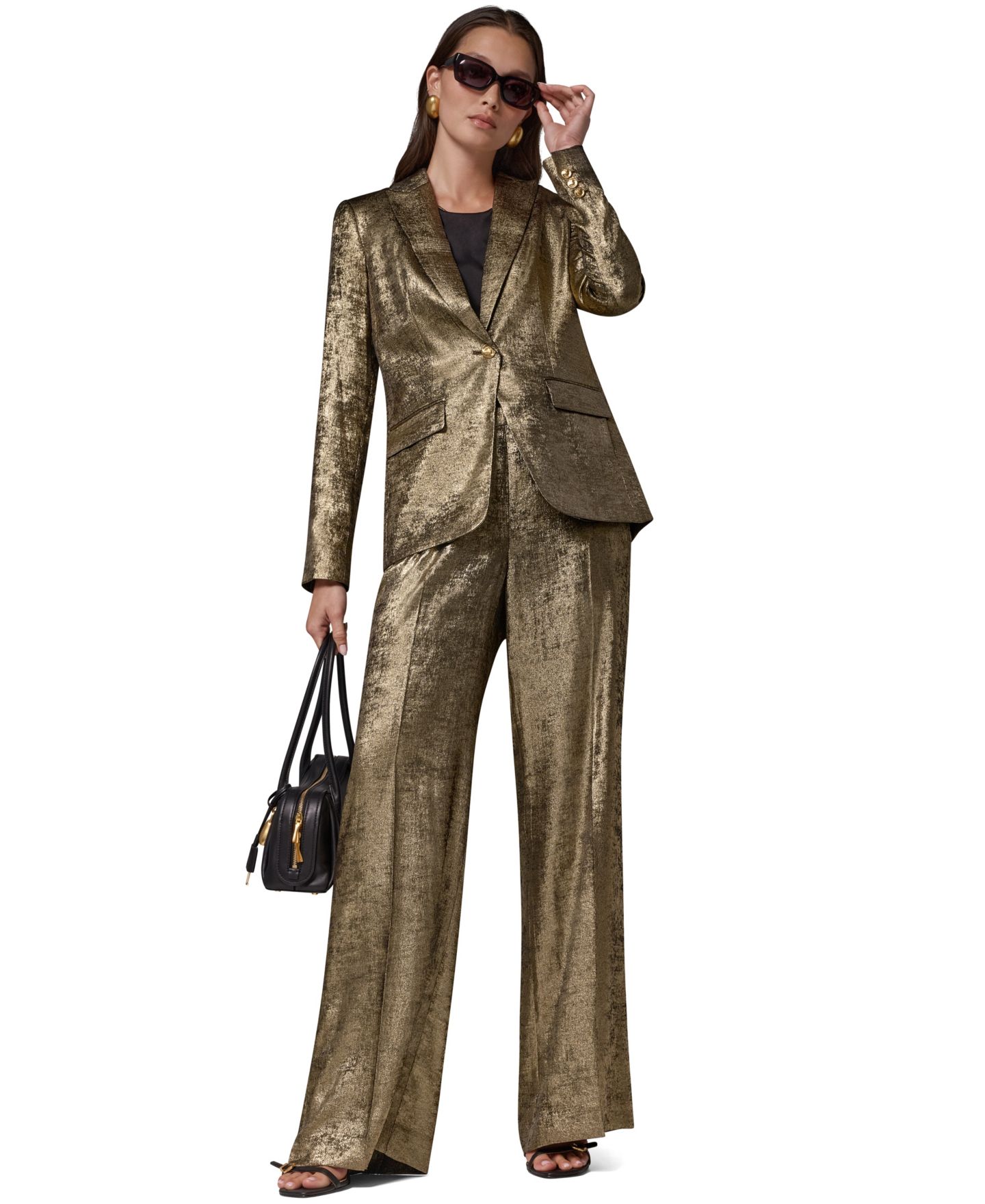 Женский бархатный блейзер Donna Karan New York с острыми лацканами, цвет: Золотой — фото 6