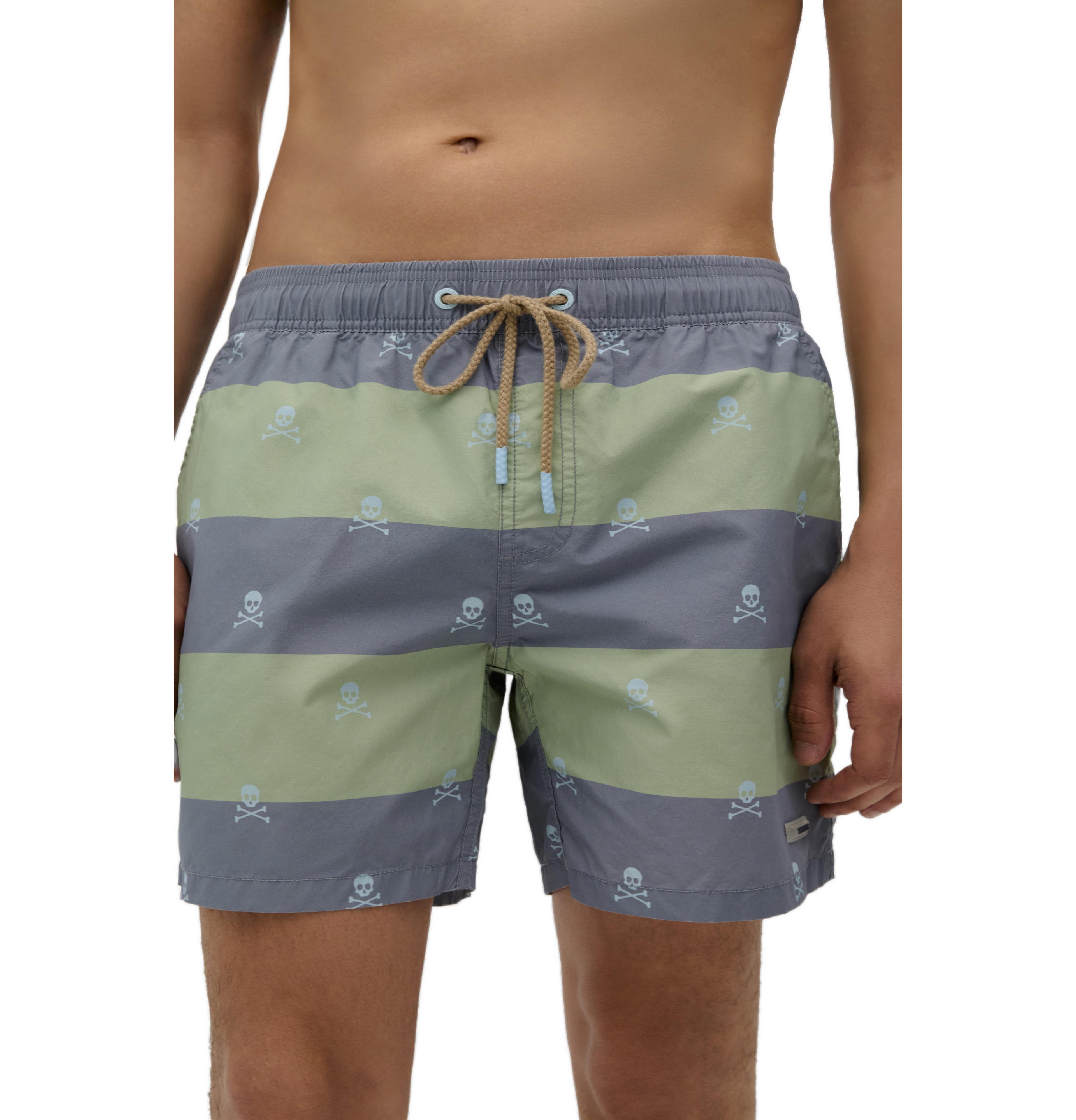 Scalpers Men's Striped Skull Lined Swim Trunks