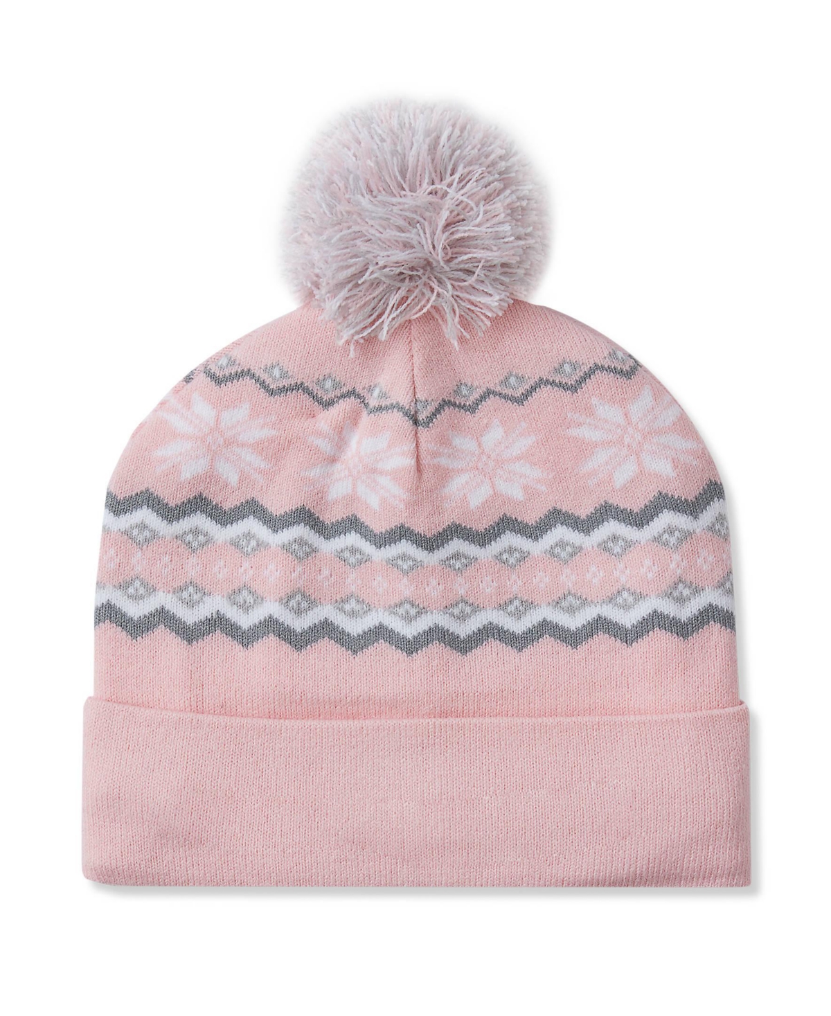 Lands' End Girls Squall Pom Pom Fleece-Lined Fair Isle Beanie - Orchid pink fairisle