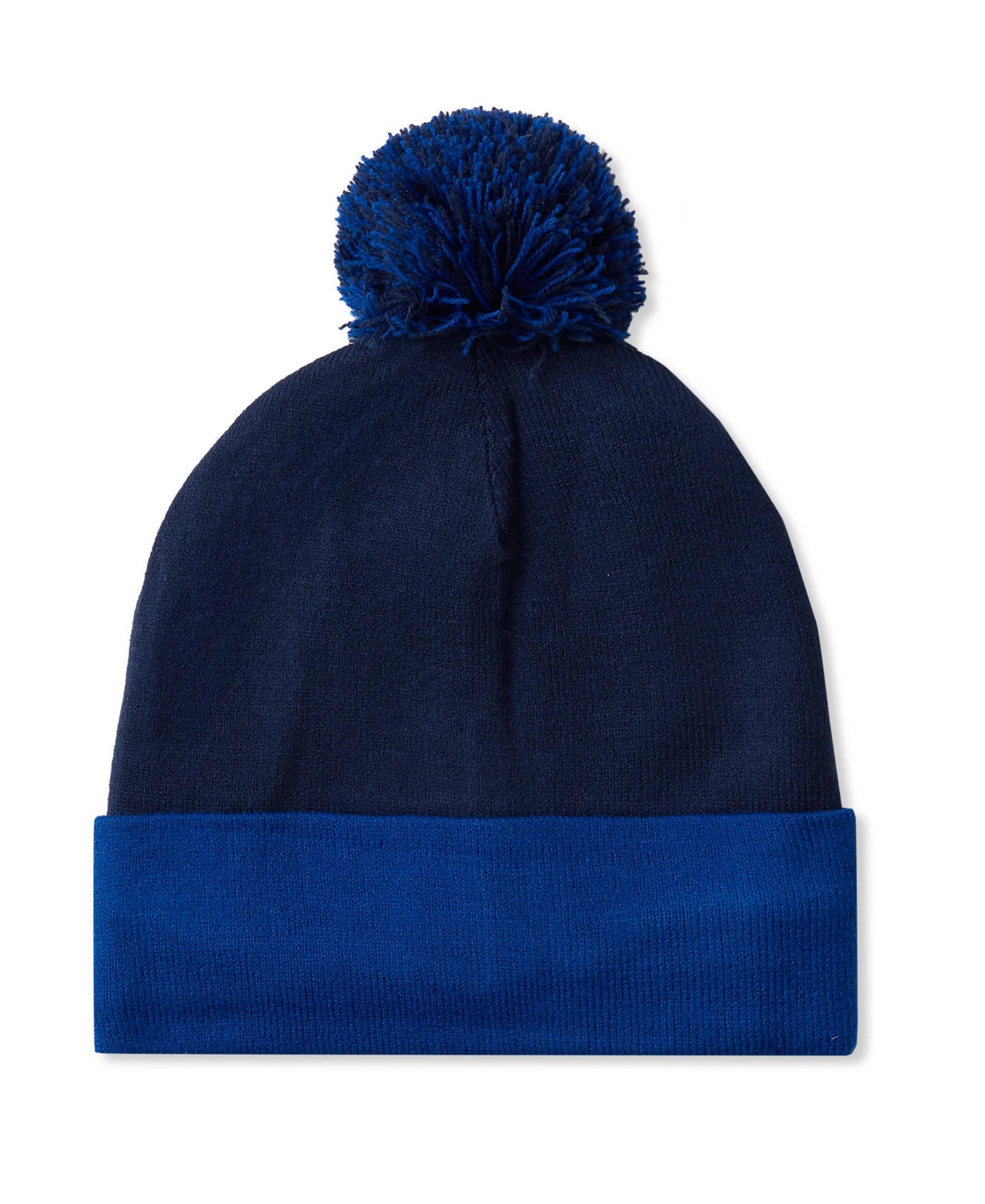 Lands' End Girls Squall Pom Pom Fleece-Lined Fair Isle Beanie - Navy/royal blue