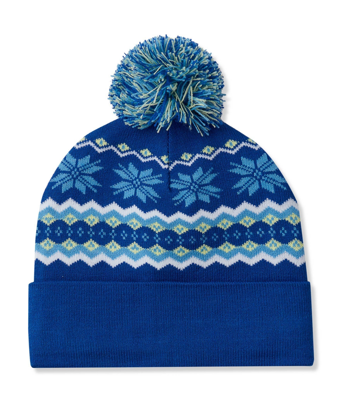 Lands' End Girls Squall Pom Pom Fleece-Lined Fair Isle Beanie - Royal blue fairisle