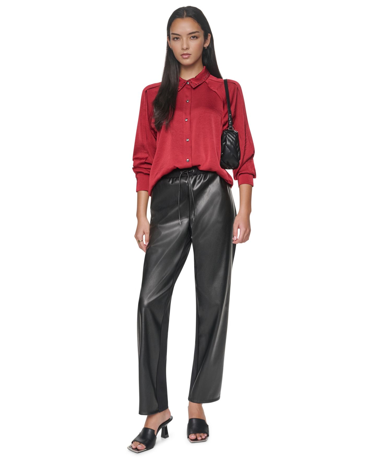 Женская блузка DKNY Studded-Collar Raglan-Sleeve, цвет: Клюквенный — фото 6