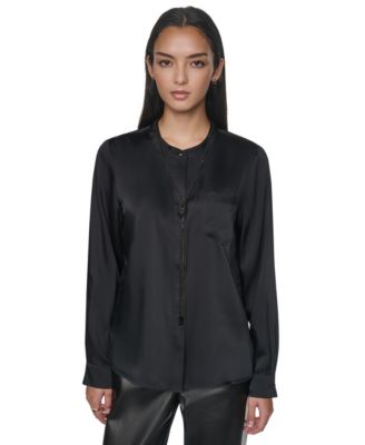 Women's Embellished Long-Sleeve Collared Blouse