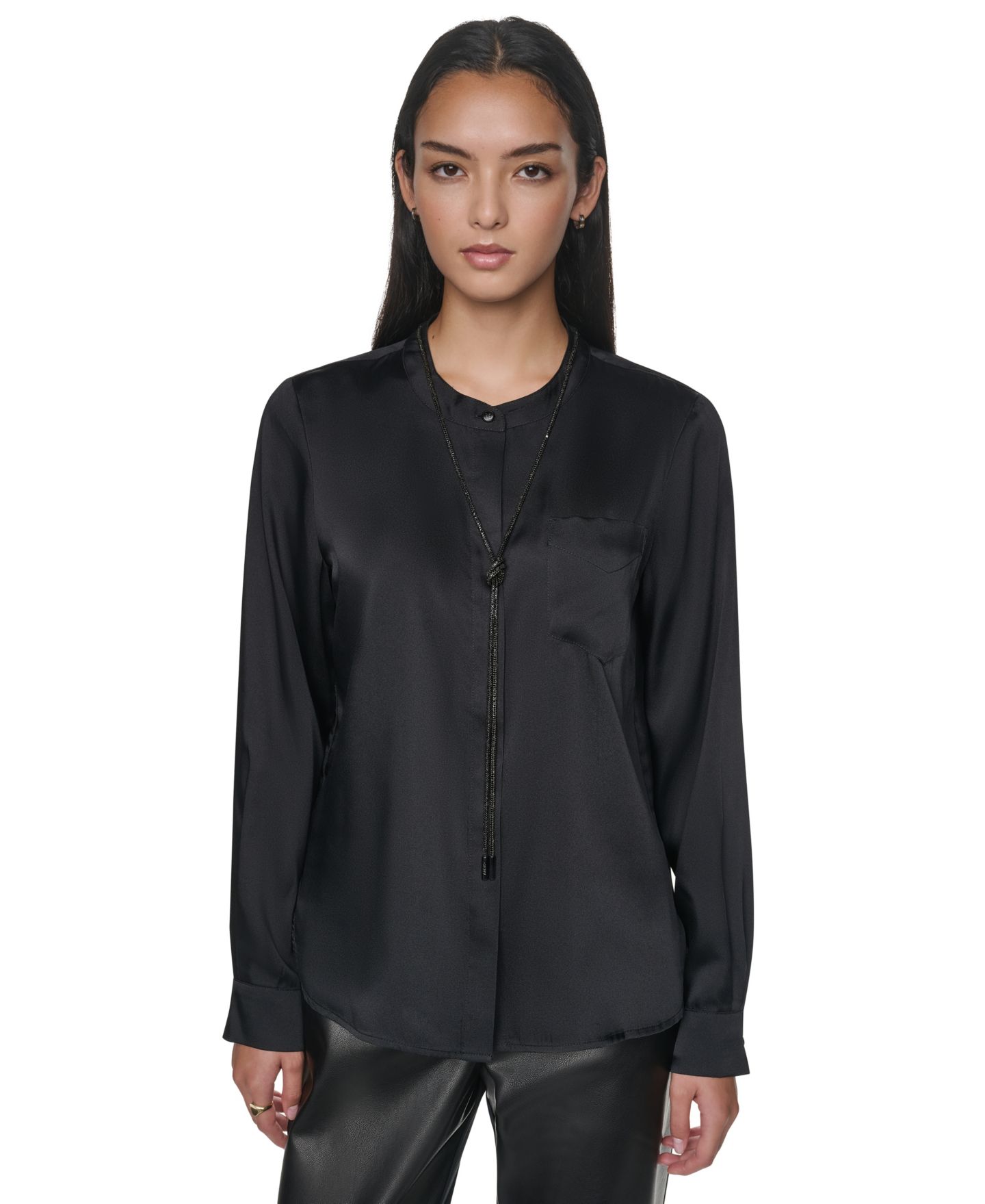 Женская блузка DKNY Embellished Long-Sleeve Collared, цвет: Чёрный — фото 1