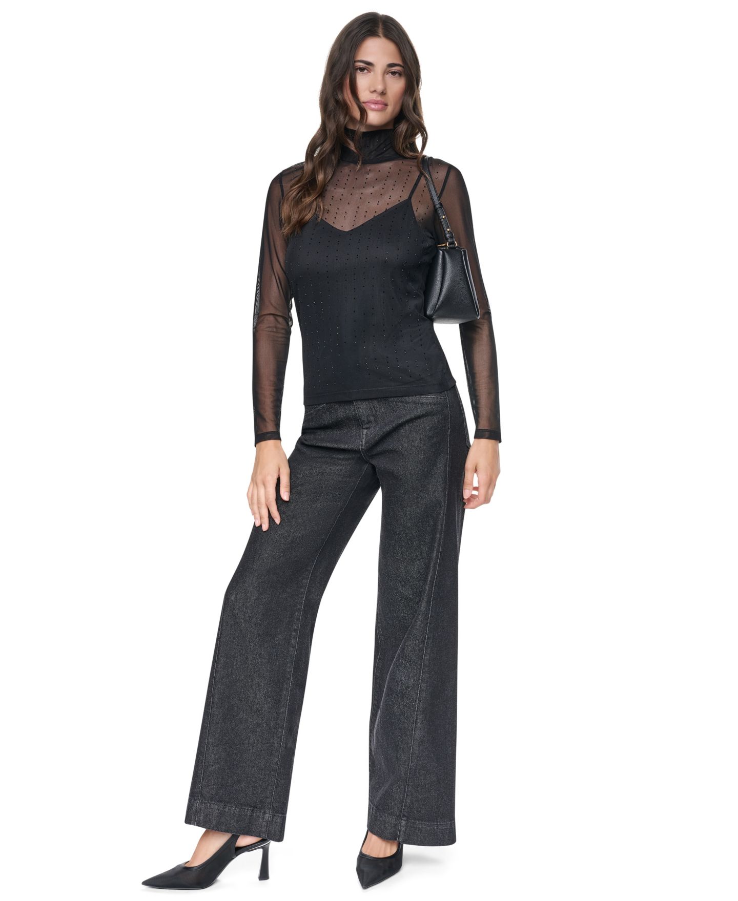 Женский топ DKNY Embellished Sheer Mesh, цвет: Чёрный — фото 6