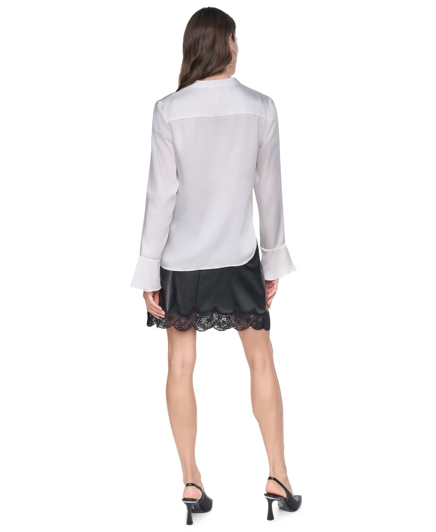 Женская блузка DKNY Tie-Front Bell-Sleeve Lace, цвет: Слоновая кость — фото 5