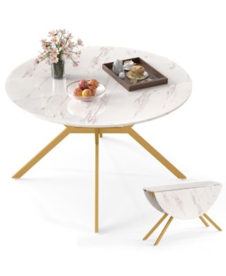 Folding Dining Table 47 Inch Extendable Round Kitchen Table with Drop