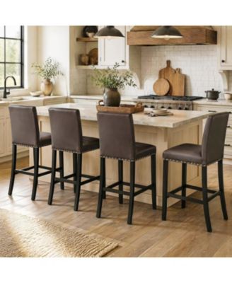 Bar Stools Set of 4, Counter Height Kitchen Island Stools with Back, Footrest and Rivet Trim
