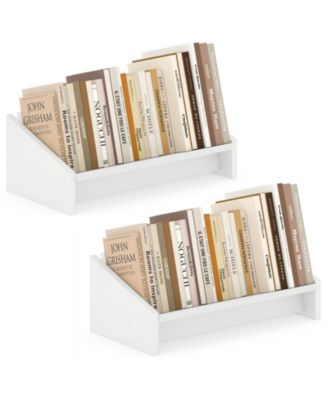 2 Piece Wooden Tilting Bookcase Space-Saving Desktop Shelf for Magazines and Cookbooks