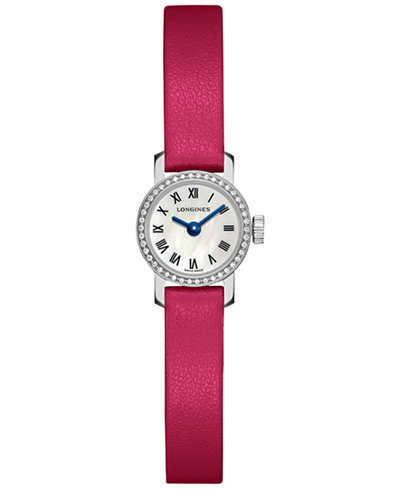 Longines Women's Mini Diamond (1/10 ct. t.w.) Red Leather Strap Watch 16mm L23030813