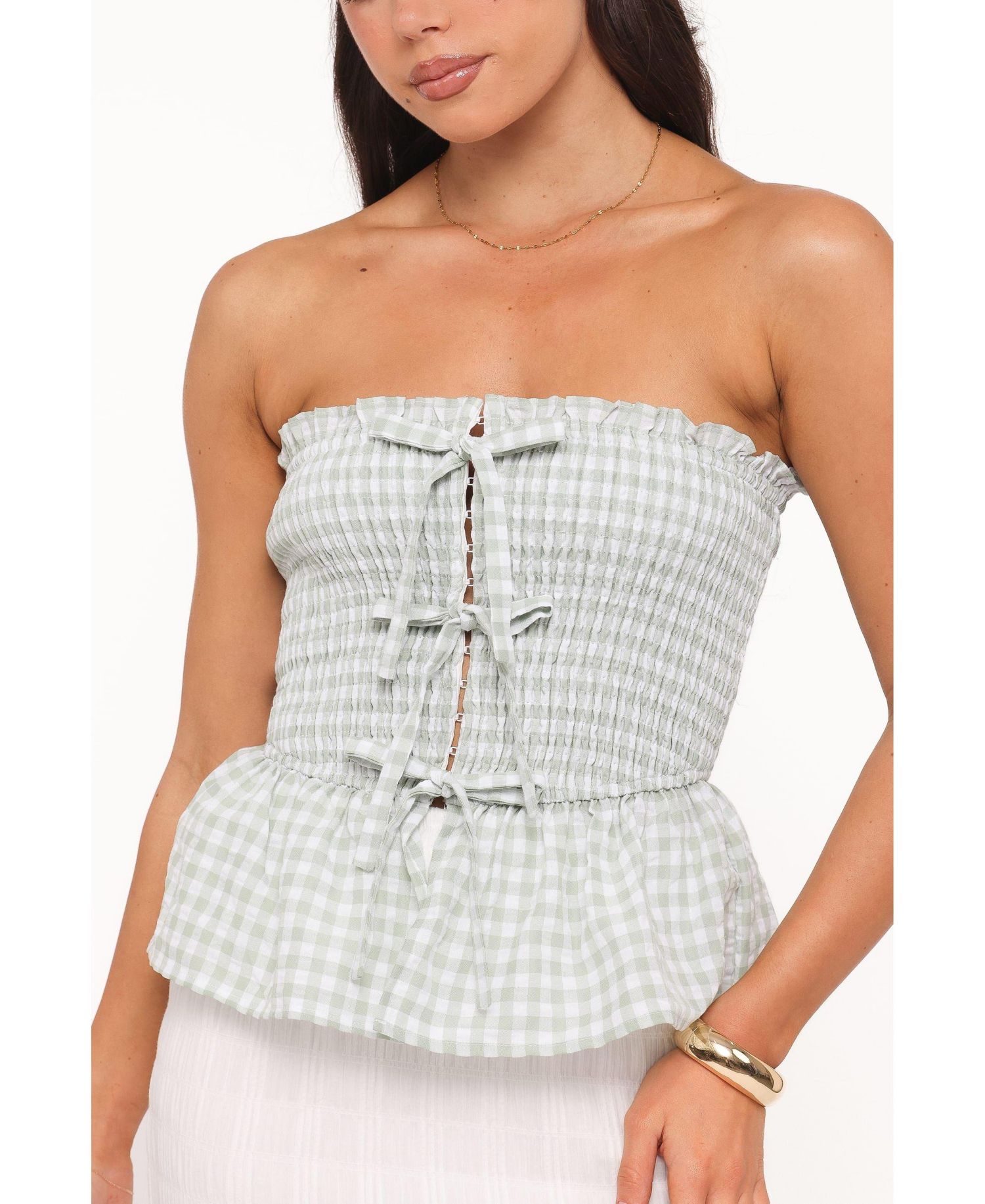 Women's Carina Gingham Strapless Bow Top