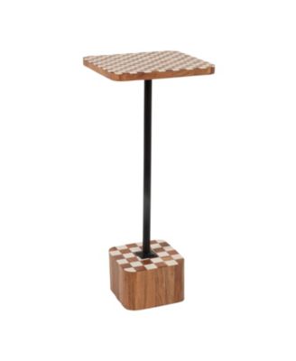 Wood Checkered Accent Table