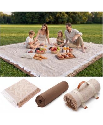 2 In 1 Extra Large Outdoor Rug Waterproof Woven Boho Mat Beach Towel Travel Yoga Accessories