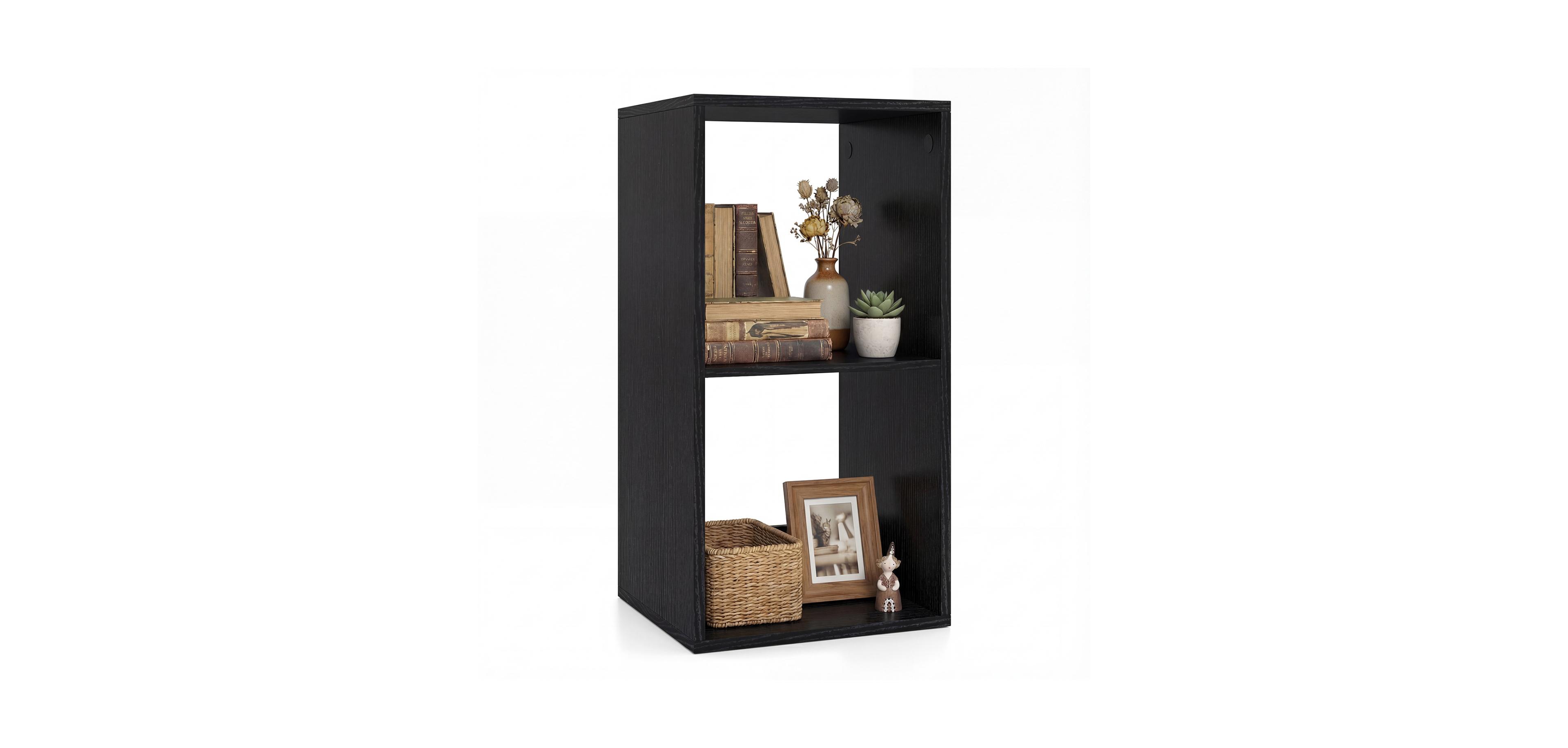 Mecale 2 Cube Bookshelf with Back Guardrail for Living Room Bedroom