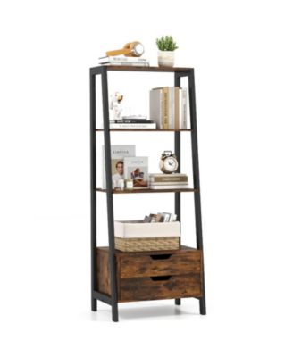 4-Tier Ladder Shelf with 2 Drawers 52.5 Inch Tall Freestanding Bookcase