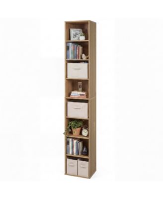 8-Tier Narrow Bookshelf with 4 Adjustable Shelves and Storage Cubes