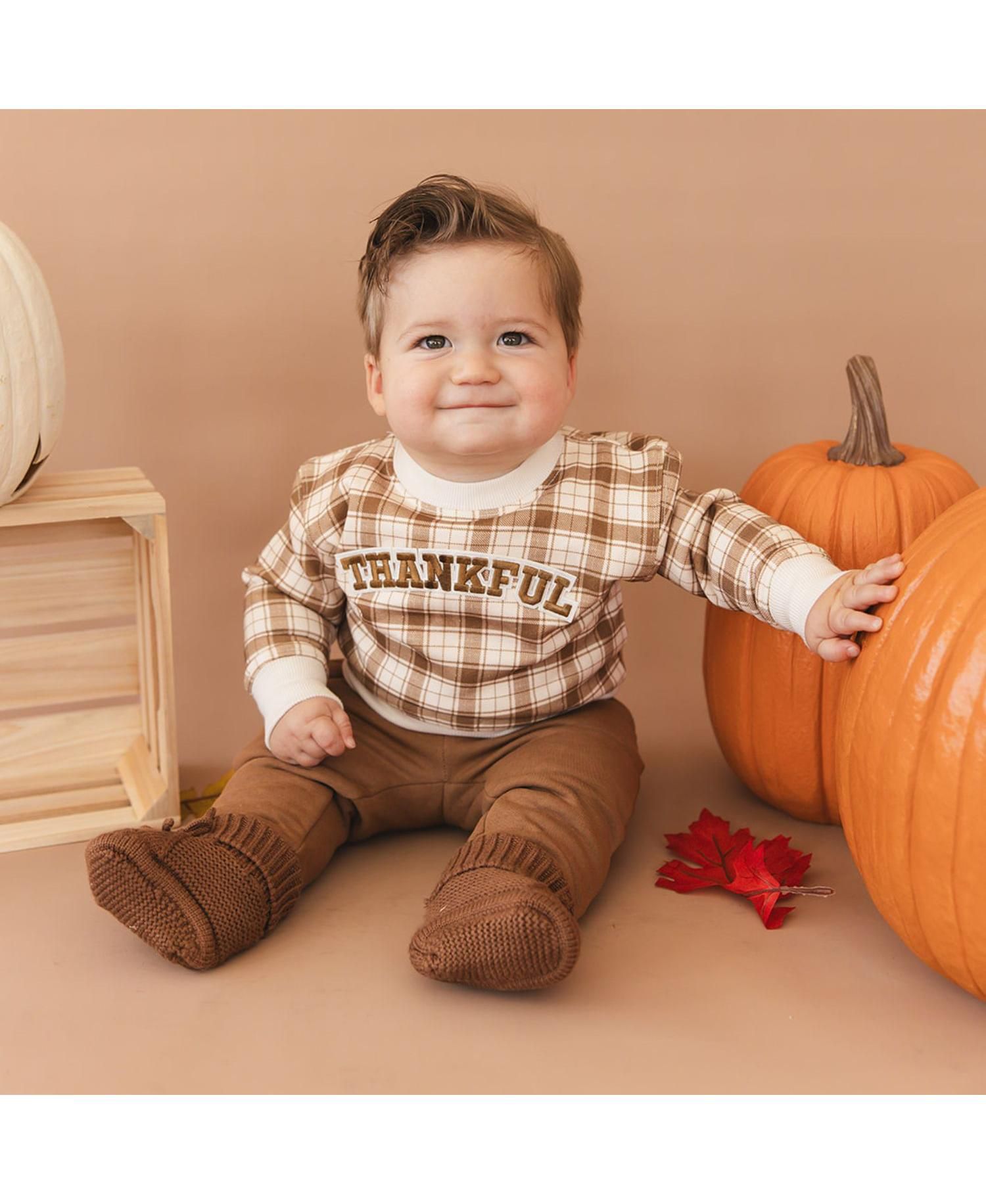 Boys' 4-20 Thankful Patch Thanksgiving Crewneck Long-Sleeve Sweatshirt