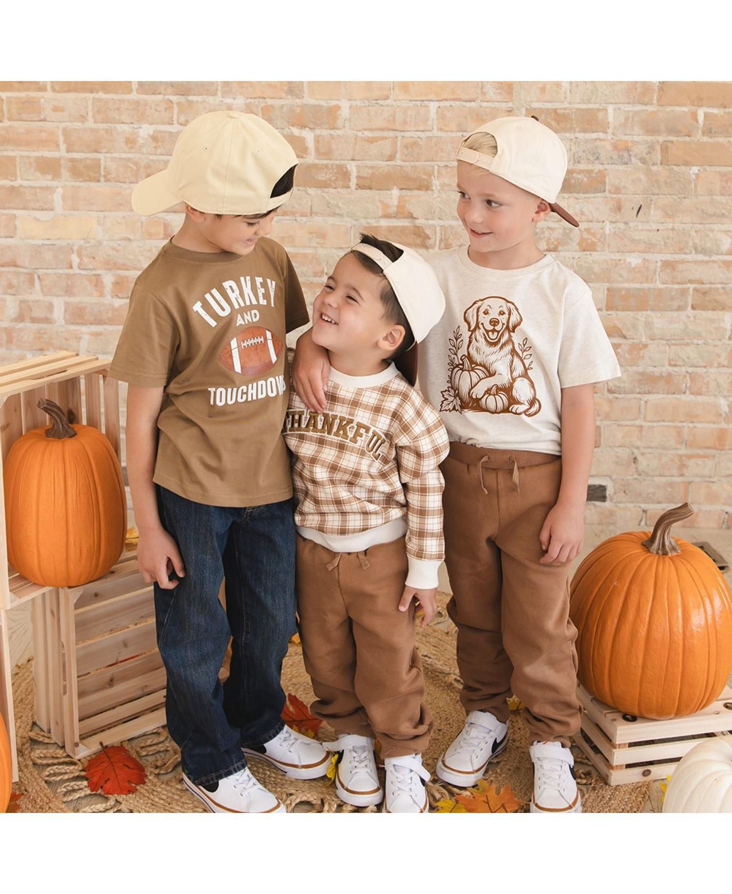 Boys' 4-20 Thankful Patch Crewneck Long-Sleeve Thanksgiving Sweatshirt