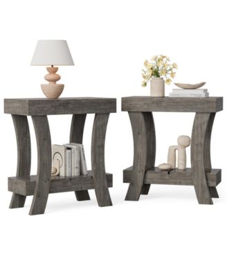 2-Tier Rectangular End Table Set of 2, Narrow Side Table