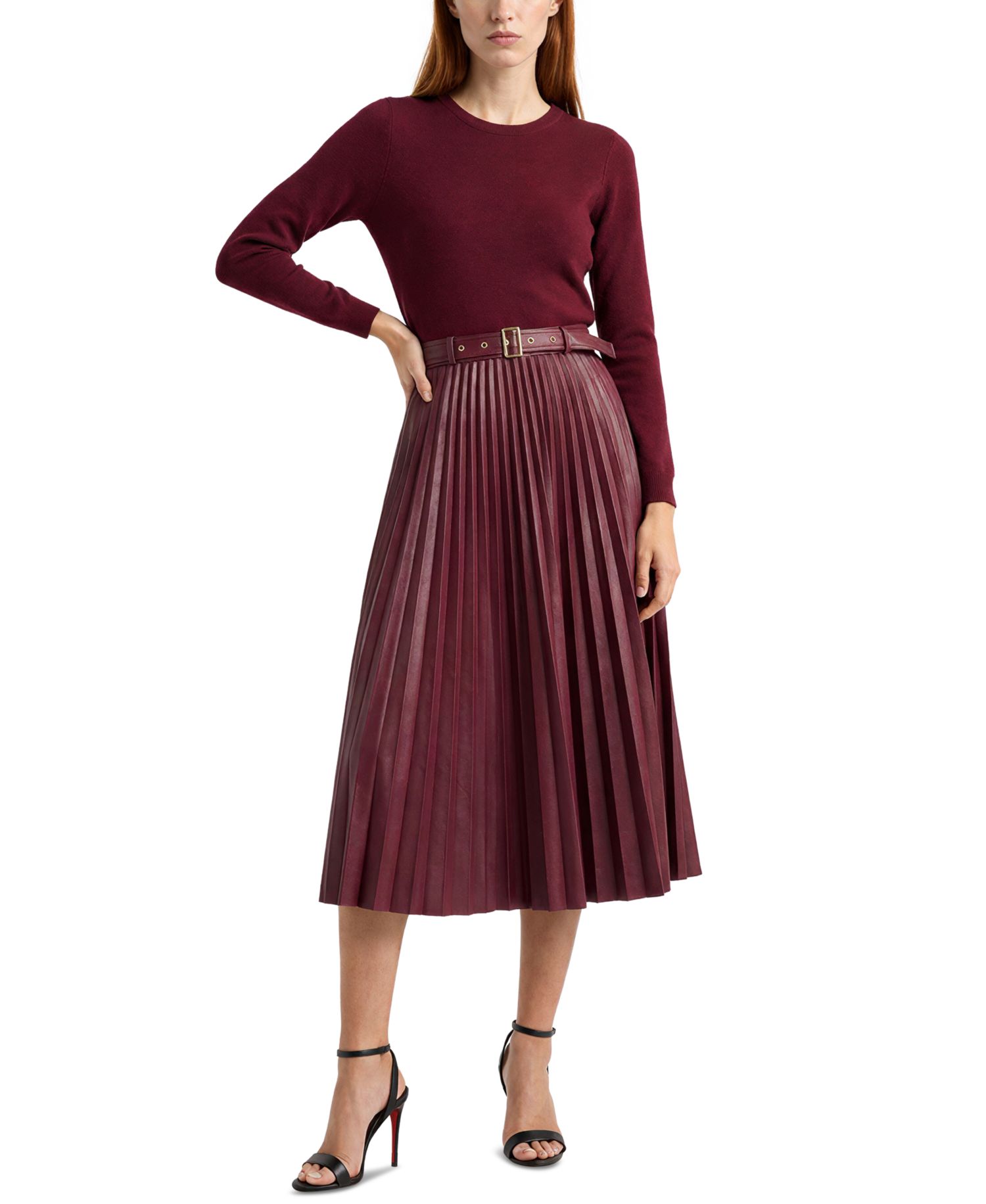 Women's Allison Long-Sleeve Midi Mixed-Media Dress