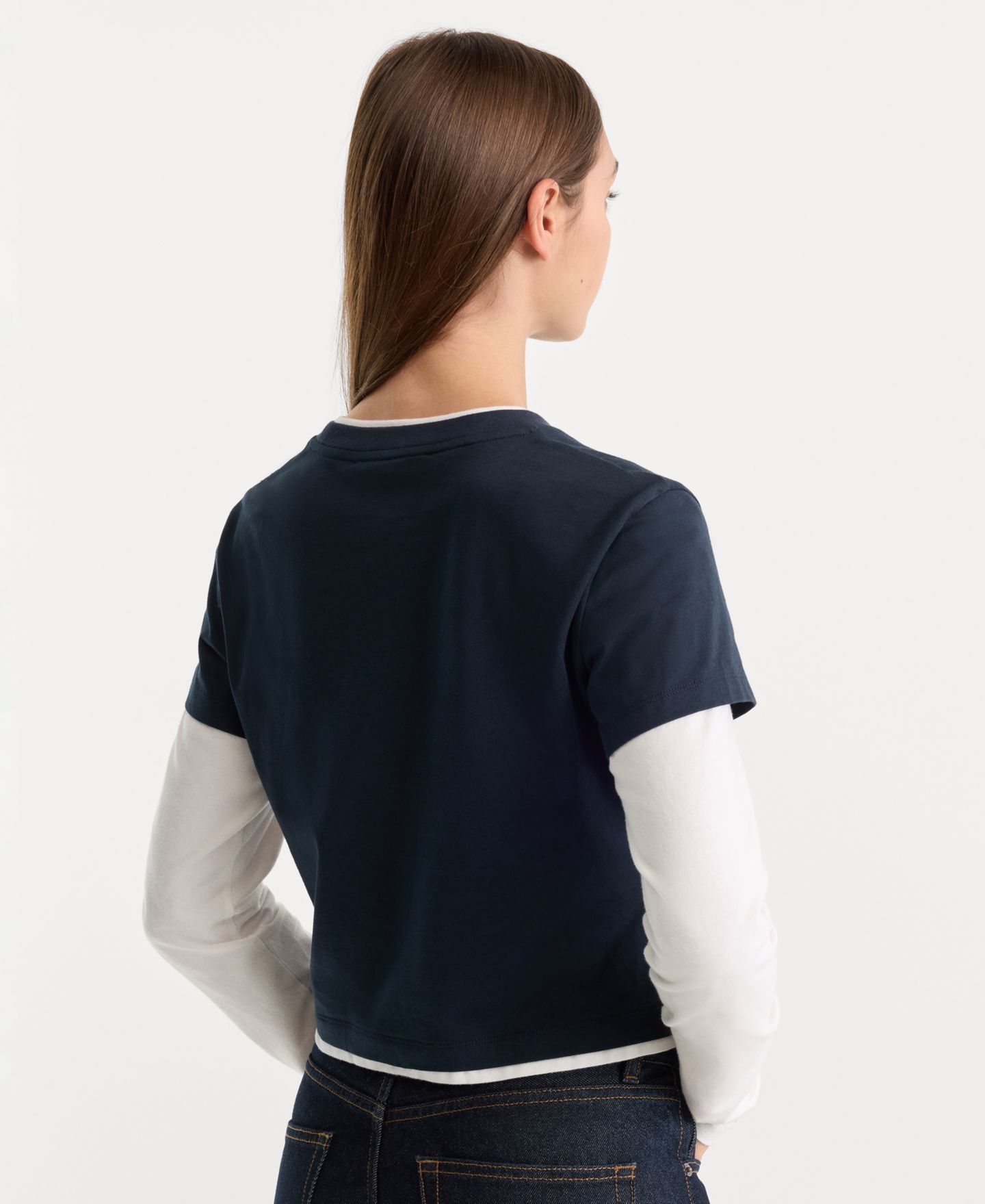 Женская футболка Good American Combo Layered Long-Sleeve, цвет: Тёмно-синий / Белый — фото 4