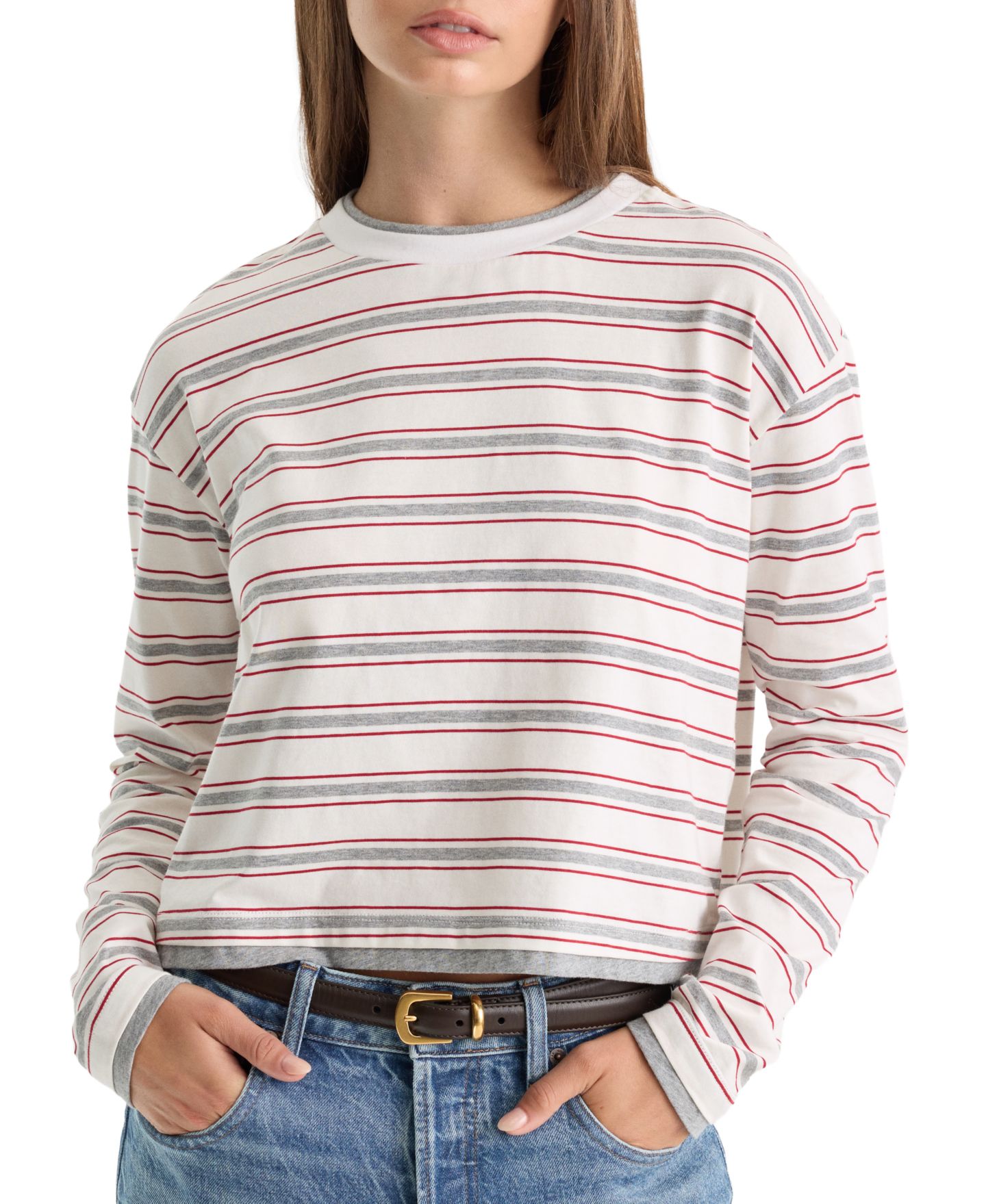 Женский топ Good American Long-Sleeve Layered Top, цвет: Чёрный — фото 9