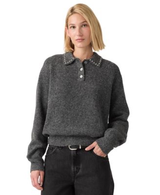 Women's Collared Long-Sleeve Rhinestone Sweater