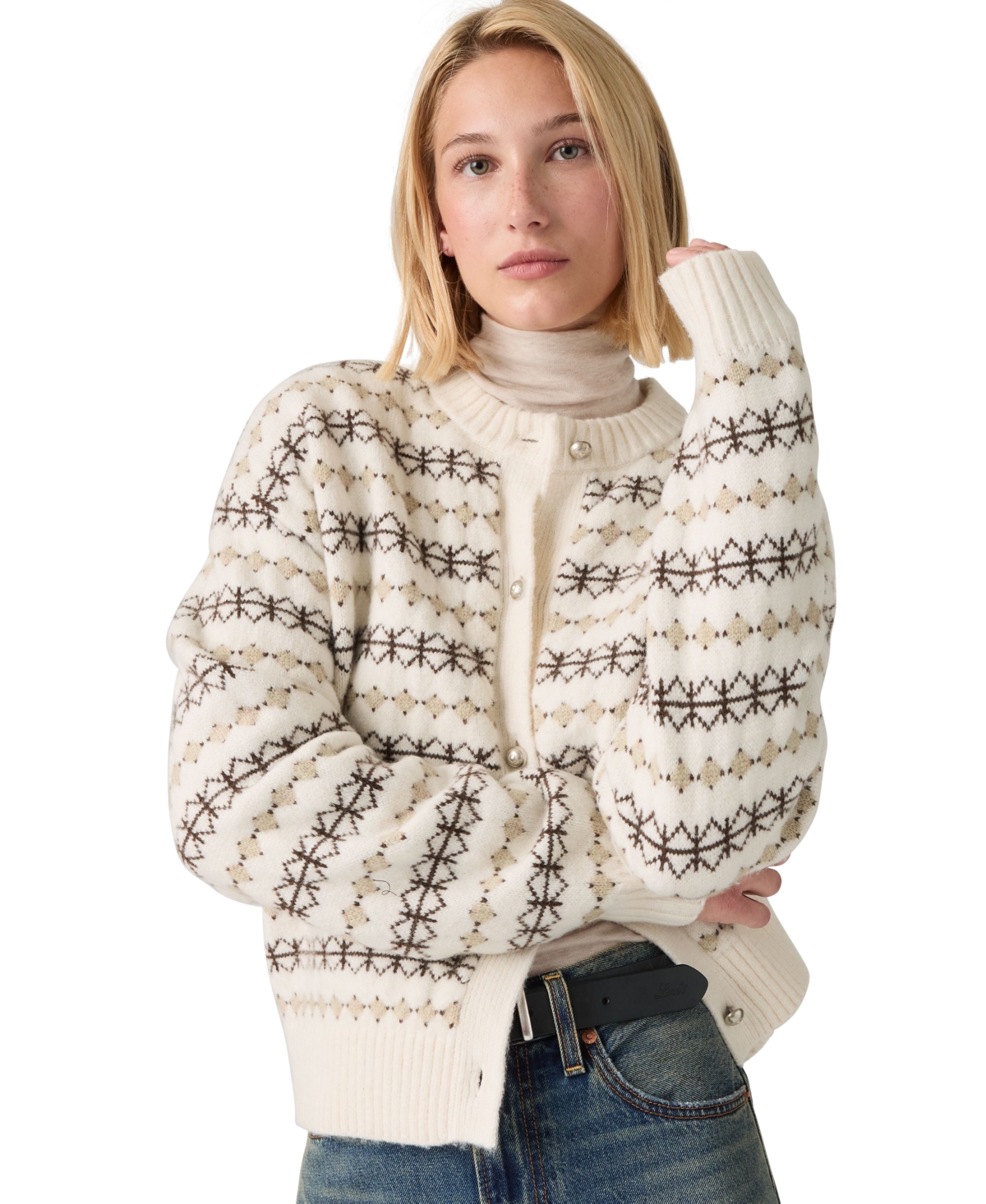 Levi's Women's Charlotte Fair Isle Cable-Knit Wool-Blend Cardigan Sweater