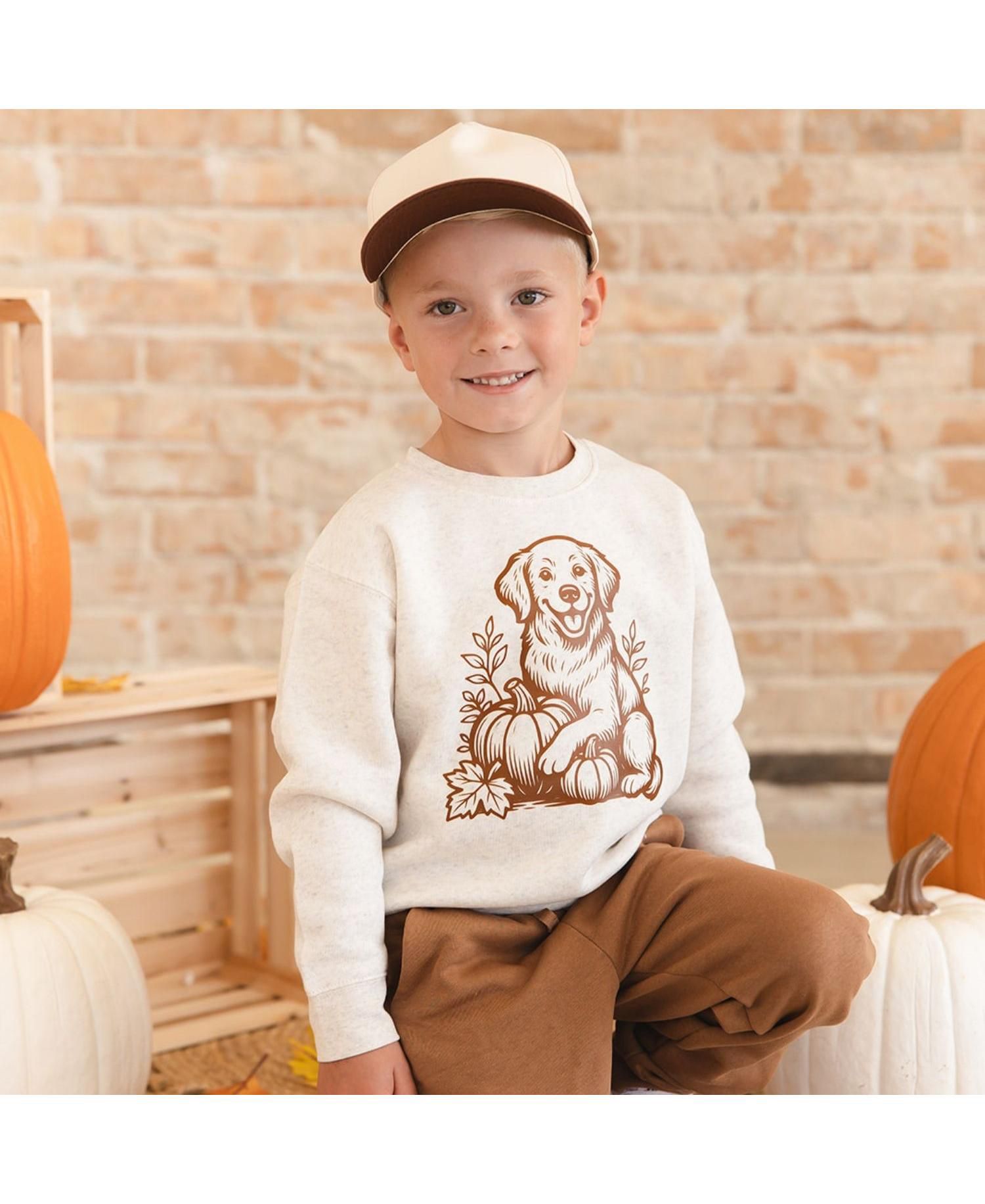 Boys' 4-20 Golden Retriever Harvest Crewneck Long-Sleeve Sweatshirt