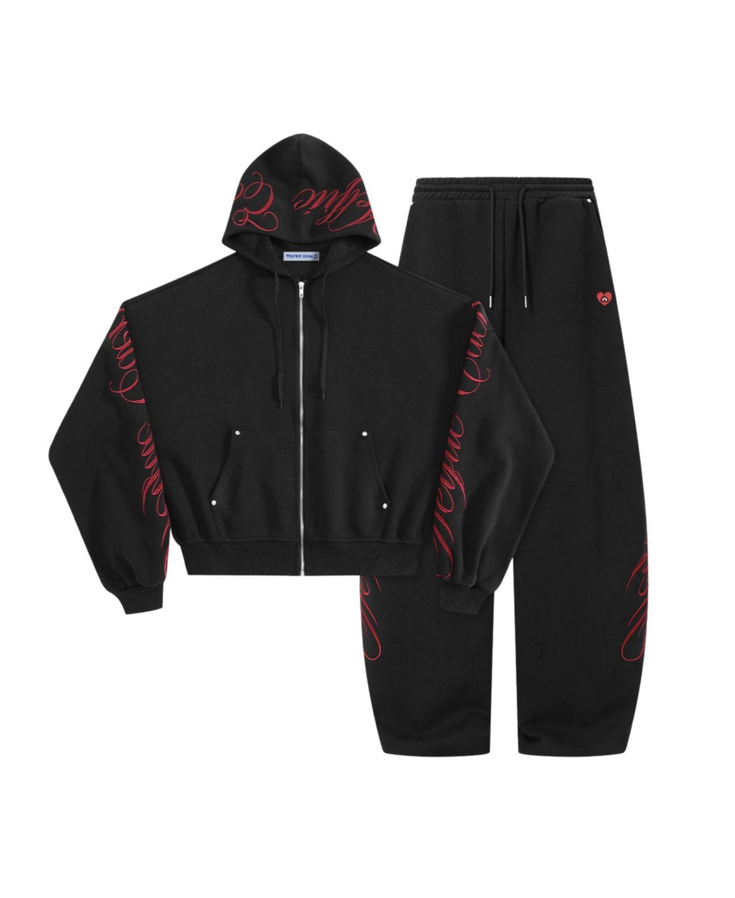 AELFRIC EDEN Women's Boxy Script Embroidery Hoodie and Pants, 2-Piece Set, цвет: Чёрный — фото 3