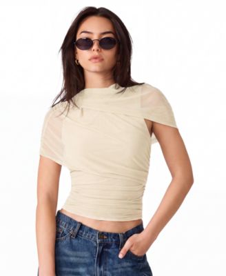 Women's Kerry Mock-Neck Ruched Cape-Sleeve Top