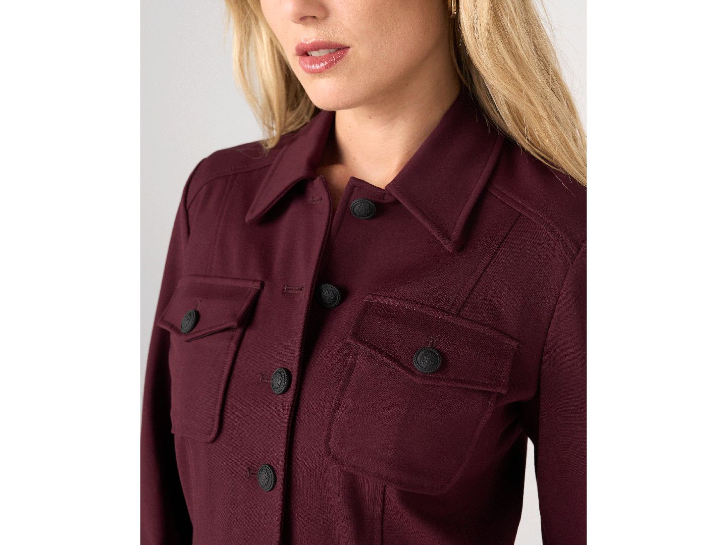 Женская куртка Liverpool Los Angeles Peplum Ponte Knit, цвет: Тёмный тёмно-бордовый — фото 2