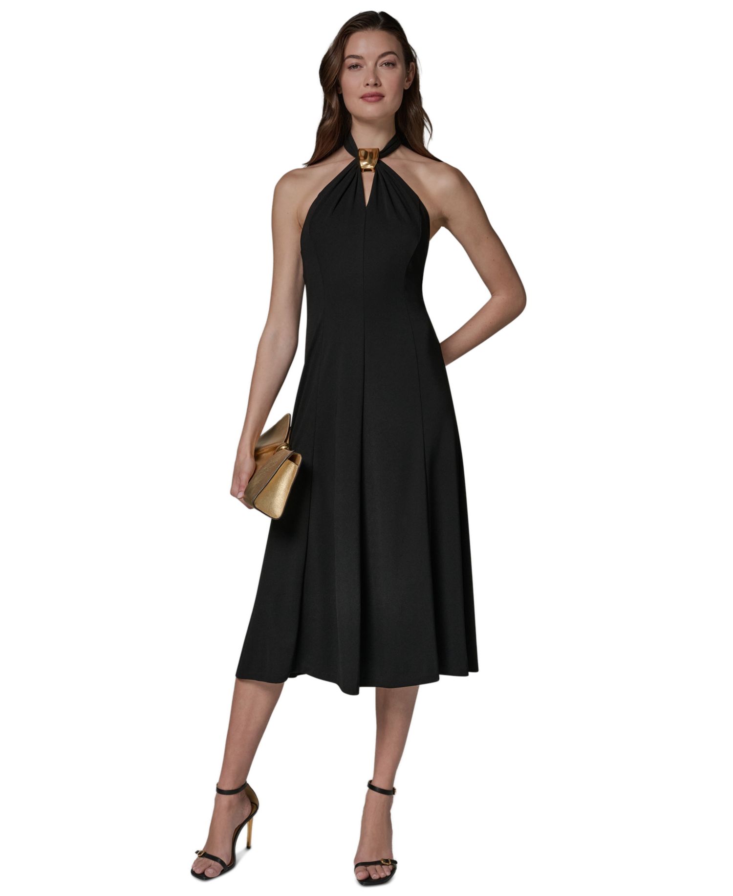 Women's Sleeveless Halter Midi with Contour Hardware Dress