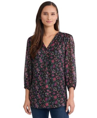 Petite 3/4-Sleeve Floral V-Neck Tunic