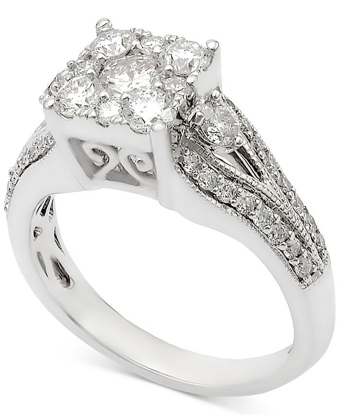 Macy's Diamond Cluster Engagement Ring (11/4 ct. t.w.) in 14k White