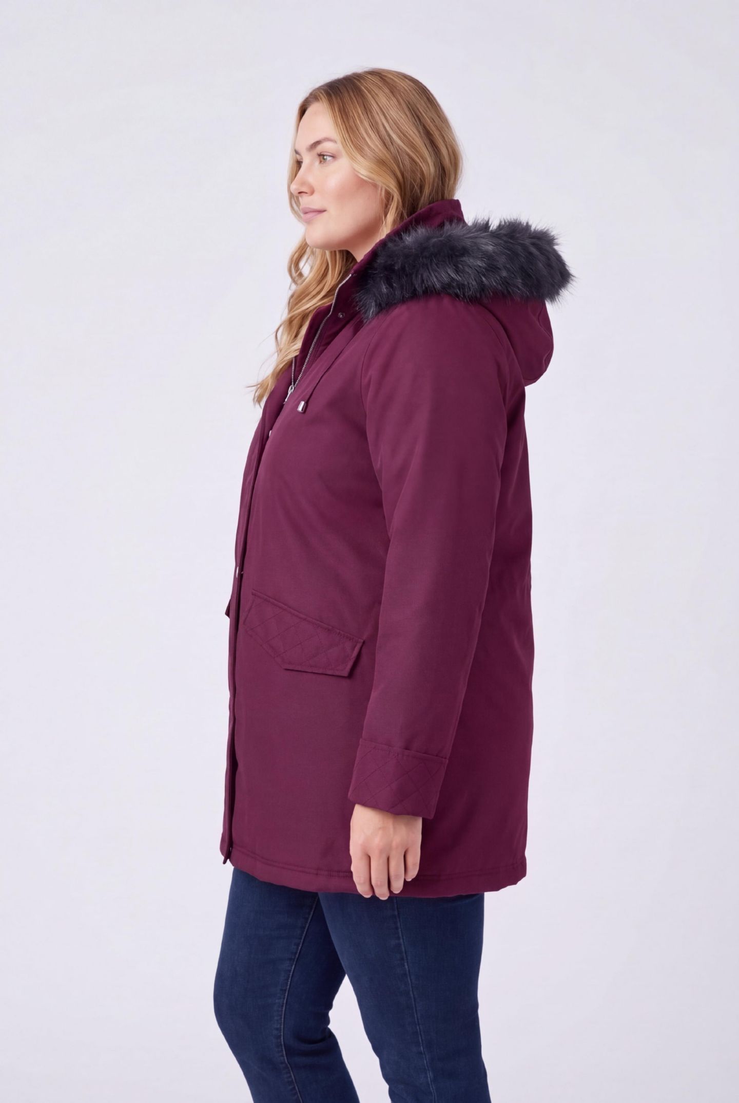 Женская куртка Woman Within Plus Size Faux Fur Down Parka, цвет: Глубокий бордово-красный — фото 3