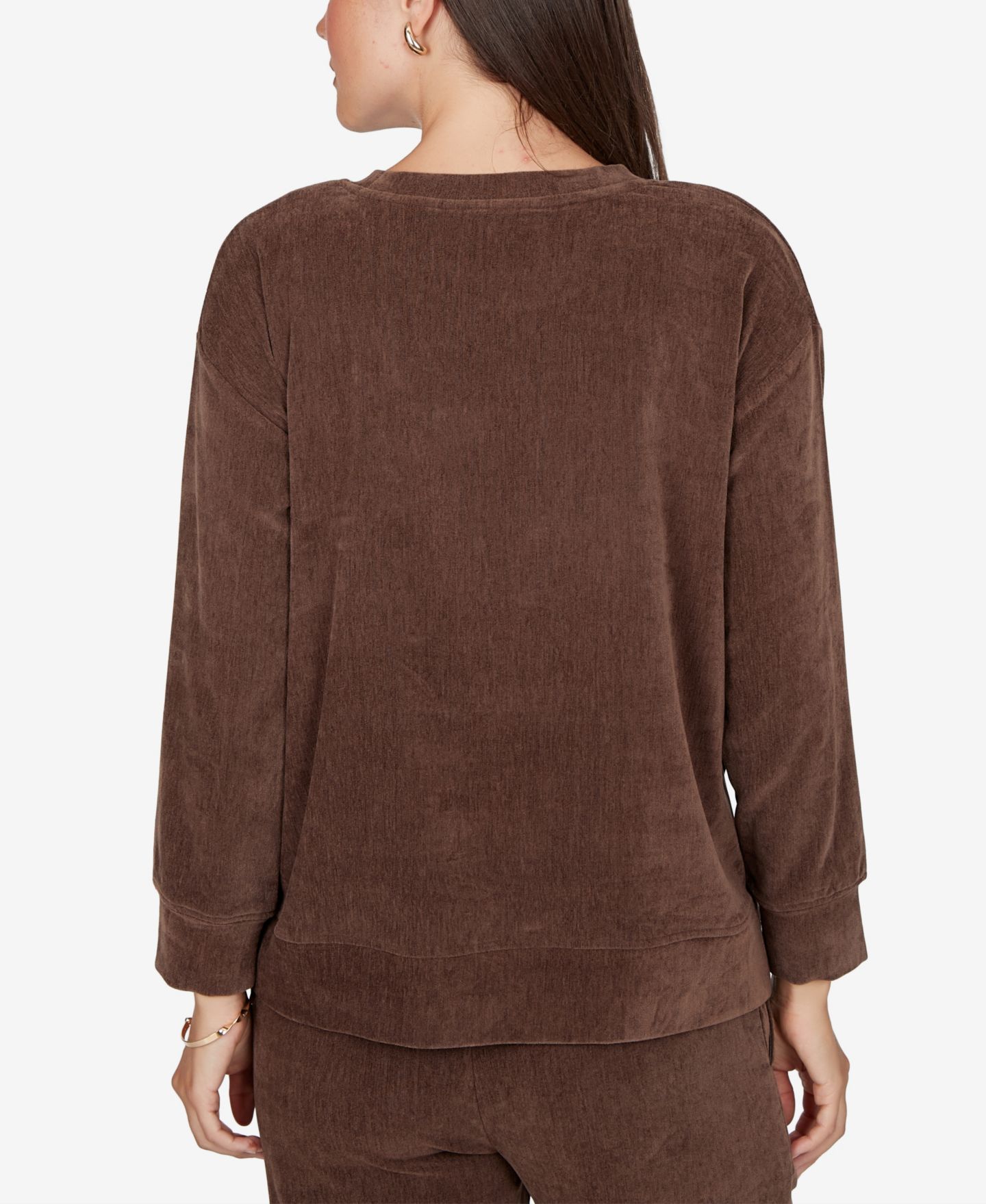 Женский свитер Ruby Rd. Petite Crewneck Long-Sleeve Side-Slit Corduroy Pullover, цвет: Какао — фото 5