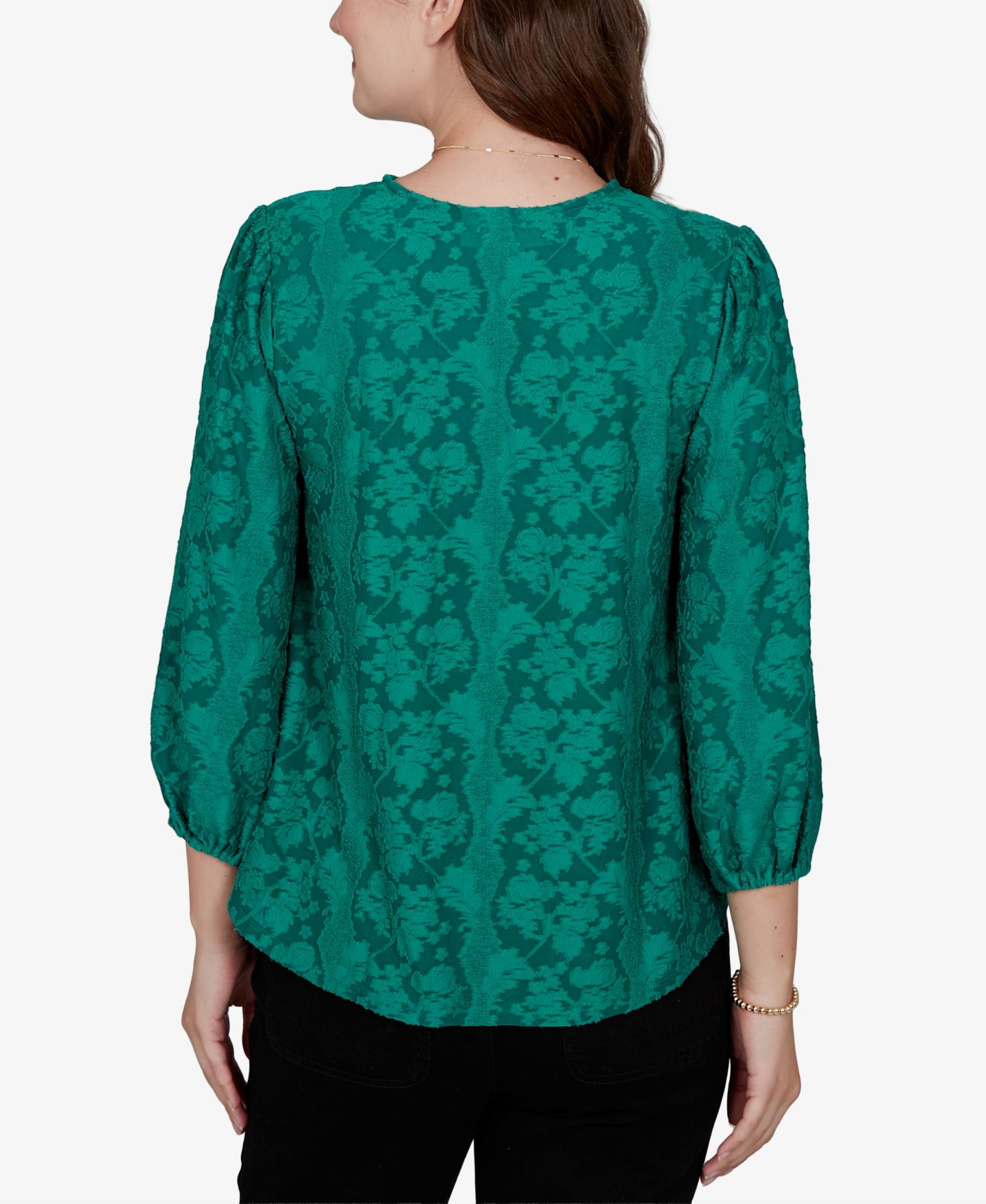Женская блузка Ruby Rd. Petite Floral Twist Front 3/4-Sleeve, цвет: Вечнозелёный — фото 5