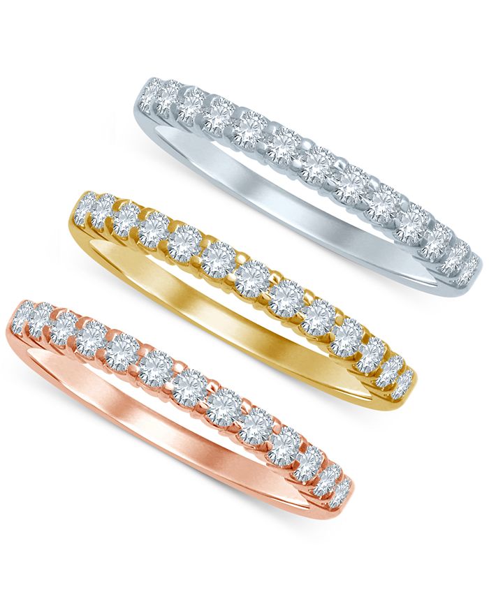 Macy's - Diamond Tri-Tone Stackable Bands (3/8 ct. t.w.) in 14k Gold