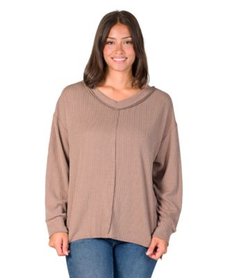Petite Oversized V-Neck Side-Slit Top
